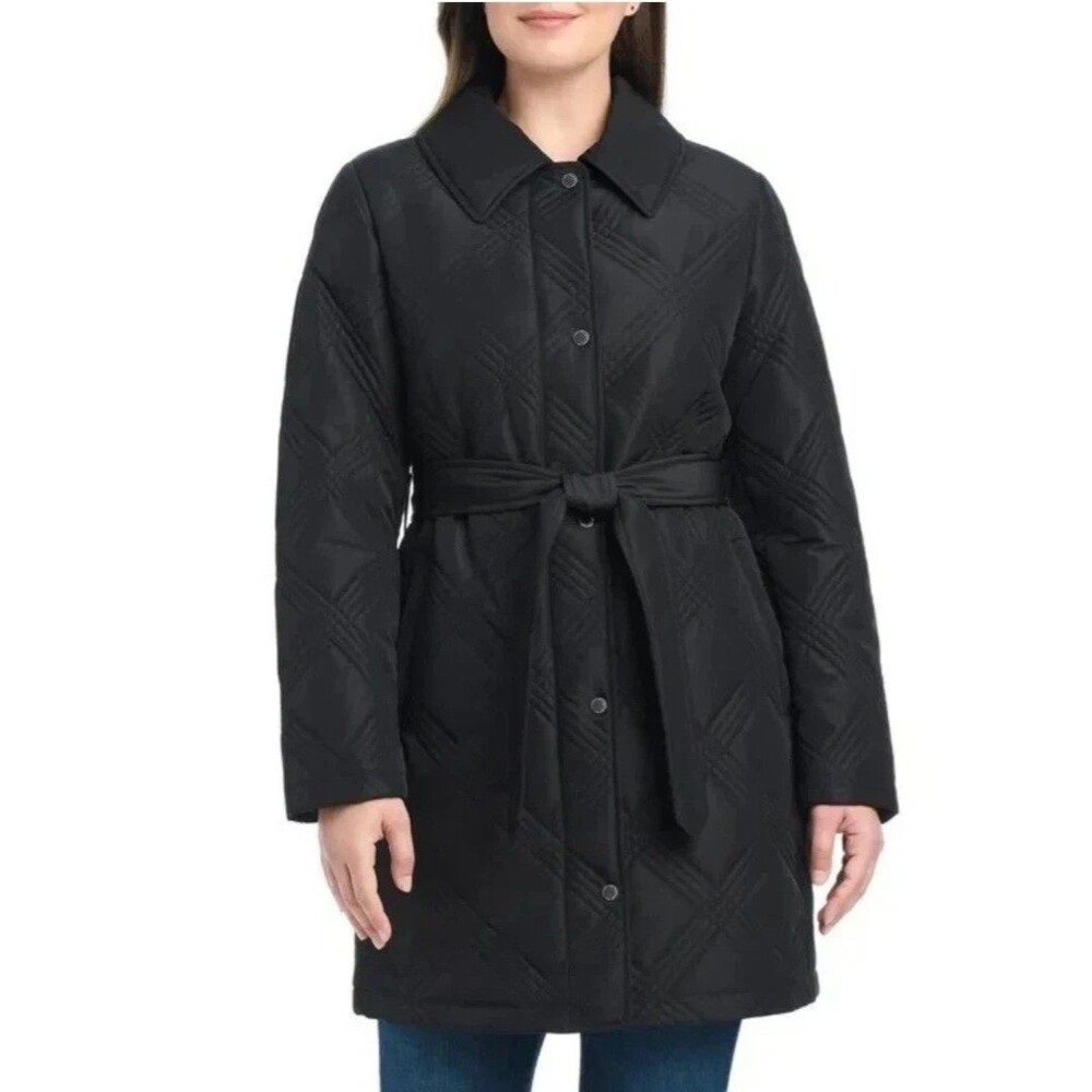Jones New York Black Quilted Jacket Women’s Large Lightweight Zip Coat Classic